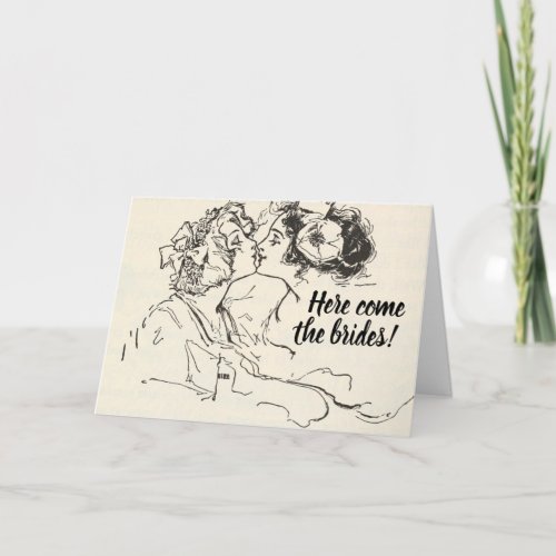 Vintage Kissing Cuties Lesbian Wedding Card