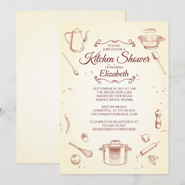 Vintage Kitchen Bridal Shower Invitation (Front/Back)