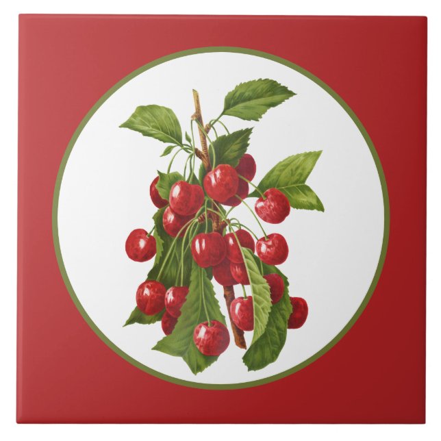 Vintage kitchen cherry fruit ceramic tile (Front)