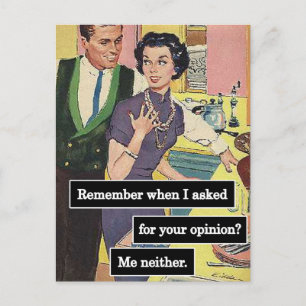 Vintage Kitchen Couple Everyone Has Opinions Postcard