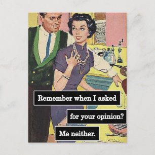 Vintage Kitchen Couple Everyone Has Opinions Postcard