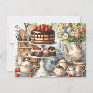 Vintage Kitchen Dishes Cake and Teapot Postcard