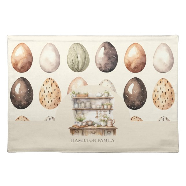 Vintage Kitchen & Easter Eggs Family Name Cloth Placemat (Front)