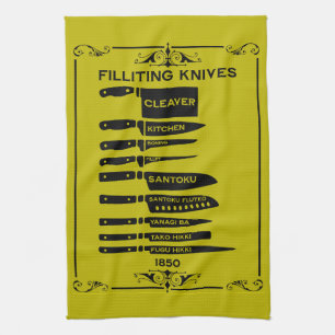 Vintage Kitchen Fish Filleting Knife Chart Towel