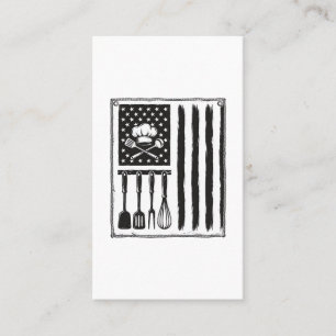 Vintage Kitchen Flag Cooking Utensils Shirt Design Business Card