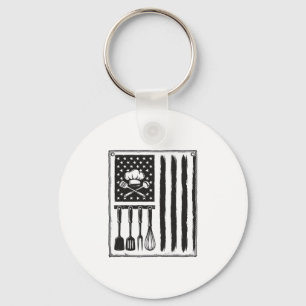 Vintage Kitchen Flag Cooking Utensils Shirt Design Keychain