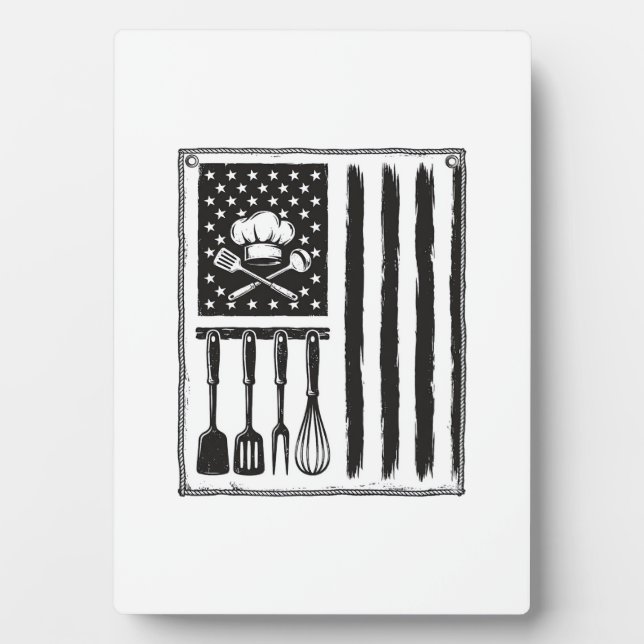Vintage Kitchen Flag Cooking Utensils Shirt Design Plaque (Front)