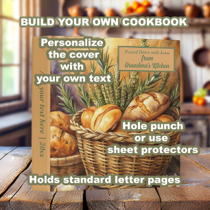 Vintage Kitchen Heirloom Bread Basket Cookbook 3 Ring Binder