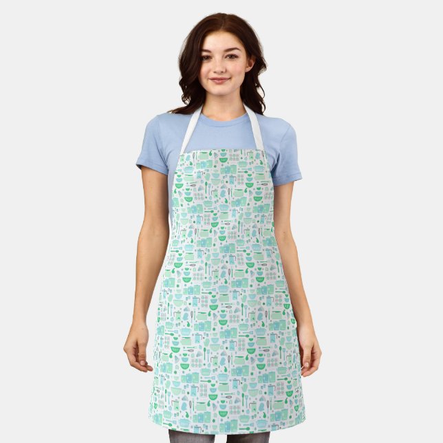 Vintage Kitchen Mint and Teal Apron (Worn)