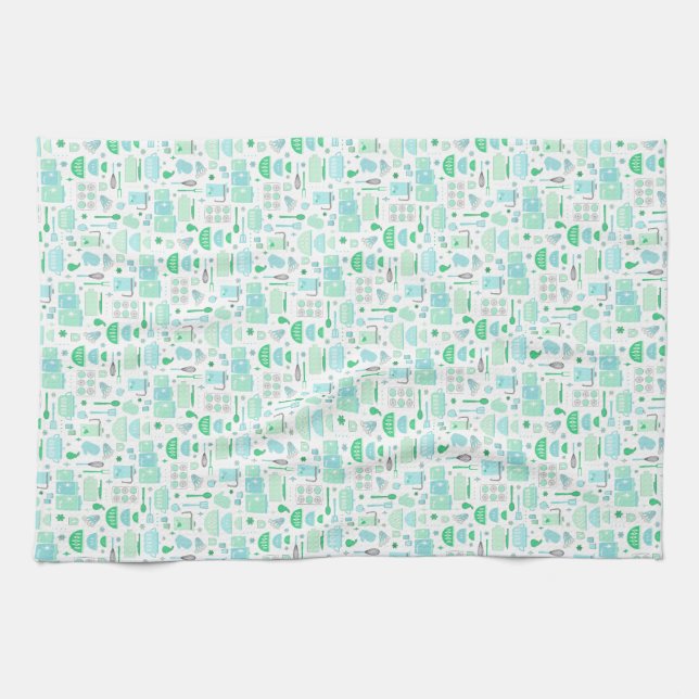 Vintage Kitchen Mint and Teal Kitchen Towel (Horizontal)