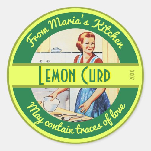 Vintage Kitchen Scene with Custom Text  Name Classic Round Sticker