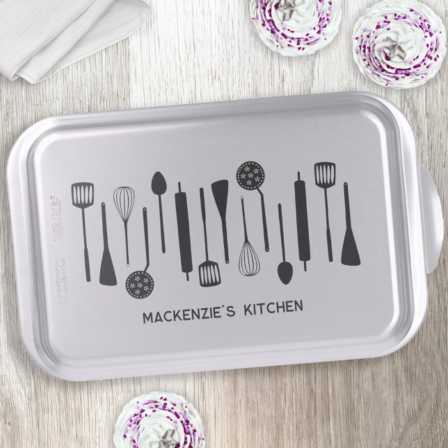 Vintage Kitchen Utensils Personalized Cake Pan (Vintage kitchen utensils personalized name kitchen cake pan)