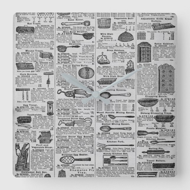 Vintage Kitchen Utensils Square Wall Clock (Front)