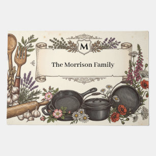 Vintage Kitchenware and Banner with Family Name Doormat