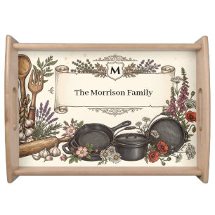 Vintage Kitchenware and Banner with Family Name Serving Tray