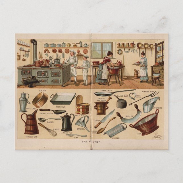 Vintage Kitchenware Illustration Postcard (Front)