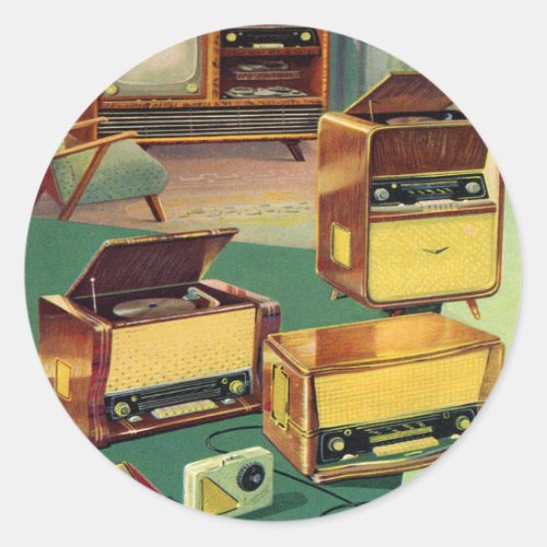 Vintage Kitsch 50s High Fidelity Stereo TV Sets Classic Round Sticker