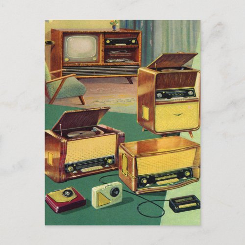 Vintage Kitsch 50s High Fidelity Stereo TV Sets Postcard