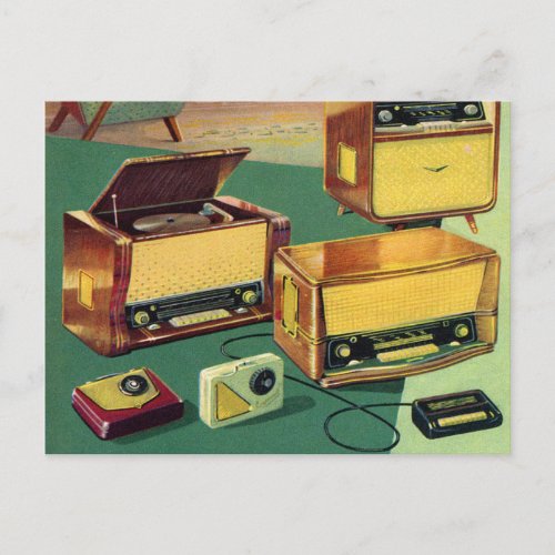 Vintage Kitsch 50s High Fidelity Stereo TV Sets Postcard