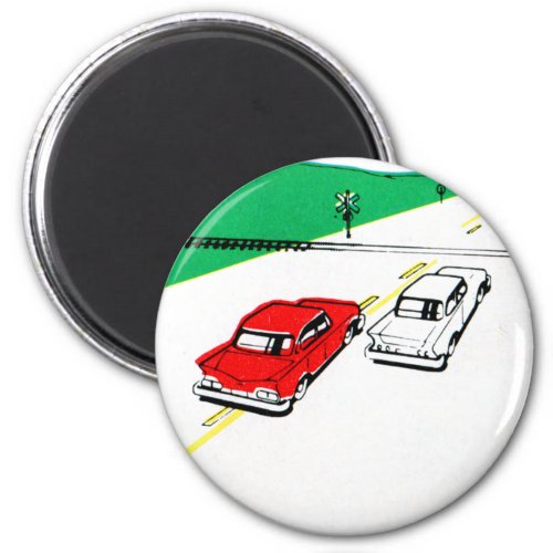Vintage Kitsch 60s Drivers Ed Manual Train Cross Magnet
