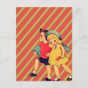 vintage kitsch back to school retro kids postcard