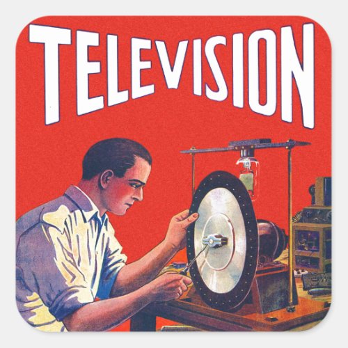 Vintage Kitsch Early TelevisionTechnology TV Set Square Sticker