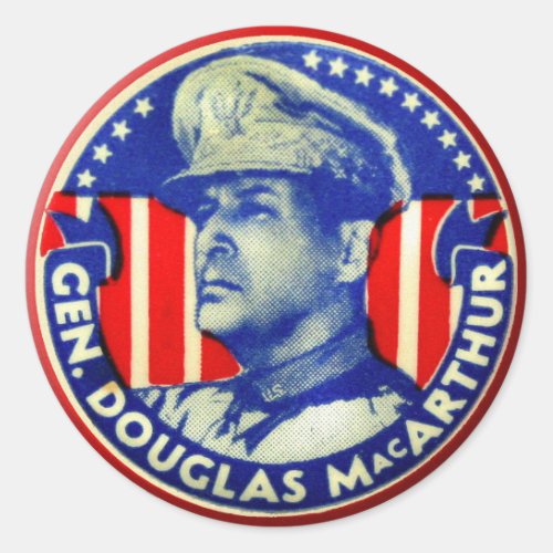 Vintage Kitsch General Douglas MacArthur Button Classic Round Sticker