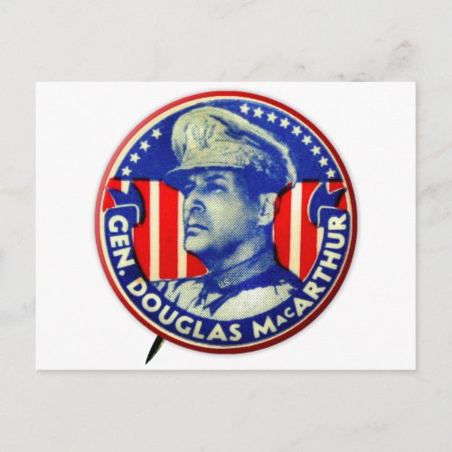 Vintage Kitsch General Douglas MacArthur Button Postcard