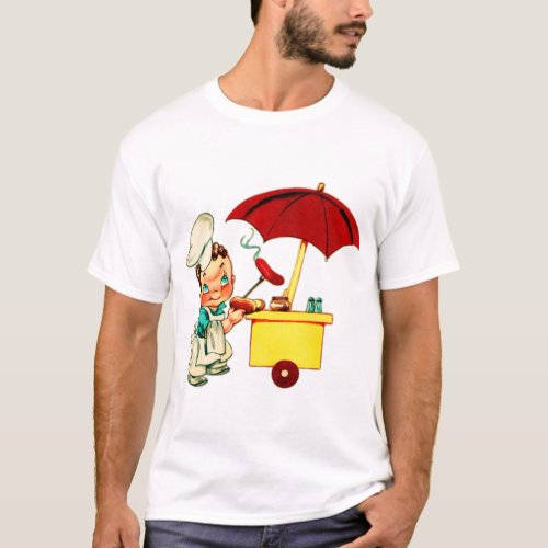 Vintage Kitsch Hot Dogs Hot Dog Cart Man T_Shirt