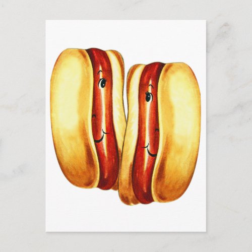Vintage Kitsch Hot Dogs in Lover Hotdog Lovers Postcard