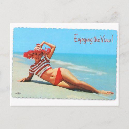 Vintage Kitsch Pin_Up Enjoying the View Postcard