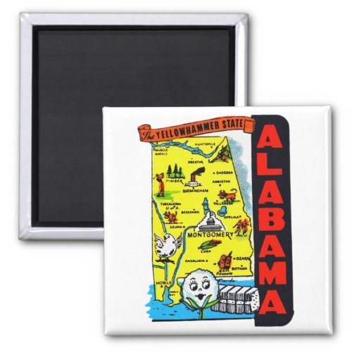 Vintage Kitsch State of Alabama Travel Decal Magnet