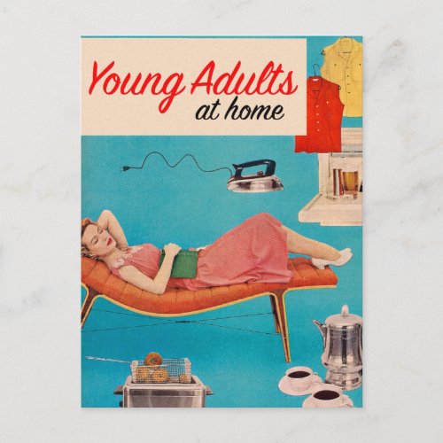 Vintage Kitsch Suburbs Young Adults at Home Postcard