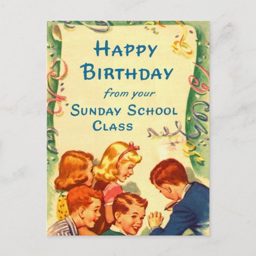 Vintage Kitsch Sunday School Birthday Card