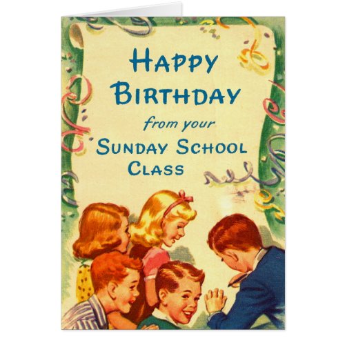Vintage Kitsch Sunday School Birthday Card