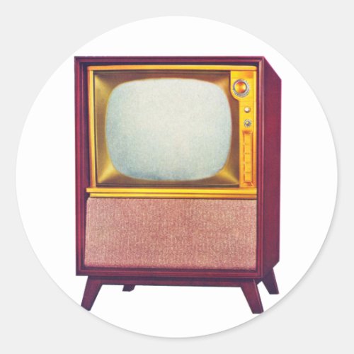 Vintage Kitsch TV Old Television Set Classic Round Sticker