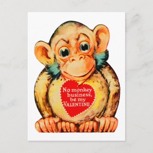 Vintage Kitsch Valentine Monkey Ape Gorillia Holiday Postcard