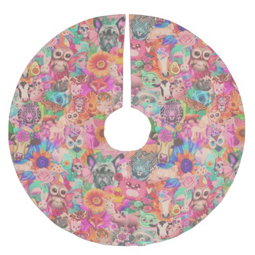 Vintage Kitschy Collage Pink Aesthetic Tree Skirt