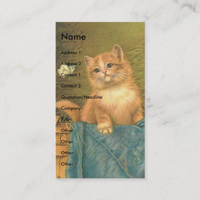 Vintage Kitten and Butterfly Business Card (Front)