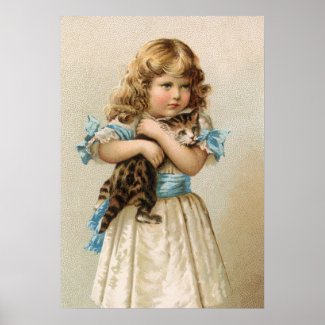 Vintage Kitten and Girl Poster