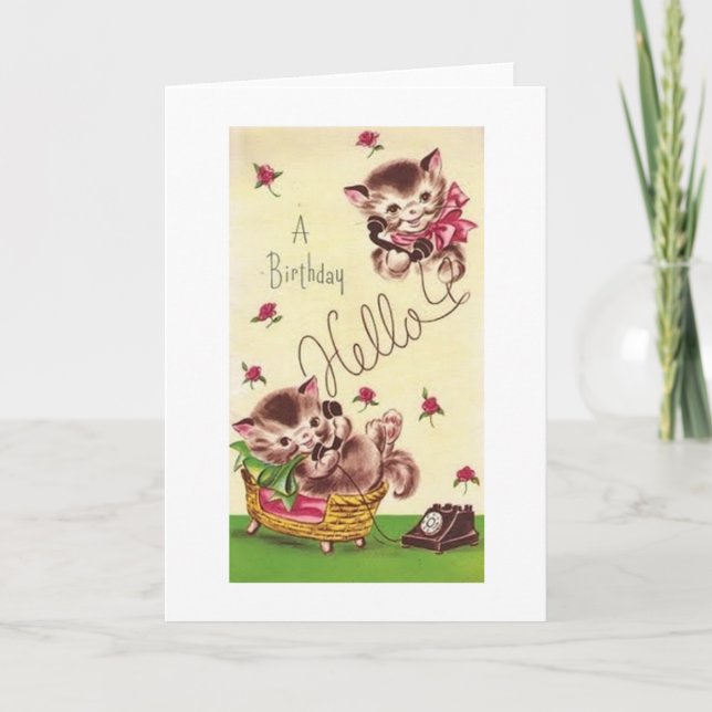 Vintage Kitten Birthday Greeting Card (Front)