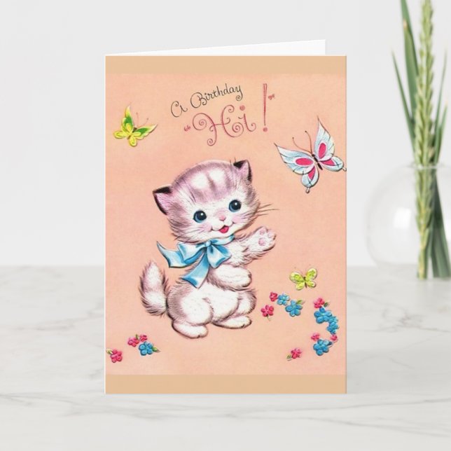 Vintage Kitten Birthday Greeting Card (Front)