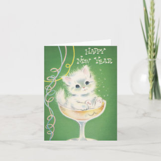 Vintage Kitten Cat New Years Card Cheers