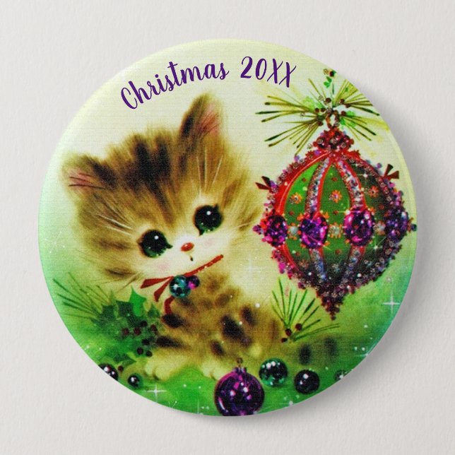 Vintage Kitten Christmas  Button (Front)