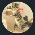 Vintage Kitten Christmas sticker<br><div class="desc">Perfect vintage sticker for your Christmas cards. Seal your envelopes with a bit of Holiday Cheer with these delightful antique Christmas seals.</div>