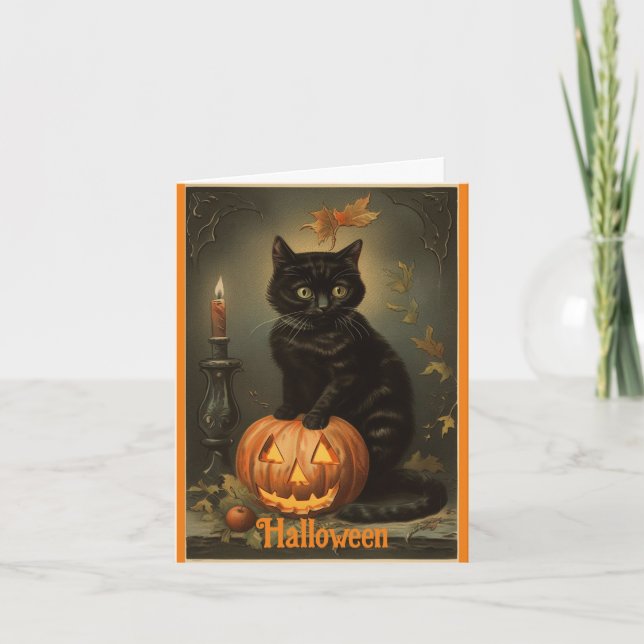 Vintage Kitten Halloween Greeting Card (Front)