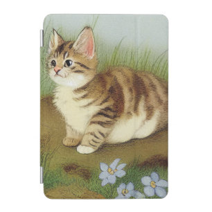 Vintage Kitten Illustration with Flowers iPad Mini Cover