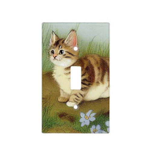 Vintage Kitten Illustration with Flowers Light Switch Cover