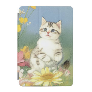 Vintage Kitten Illustration with Yellow Flowers iPad Mini Cover