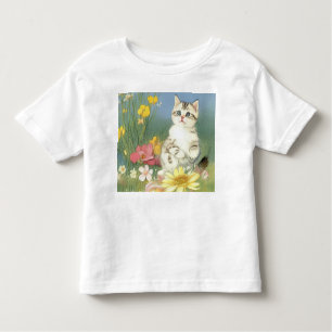 Vintage Kitten Illustration with Yellow Flowers Toddler T-shirt